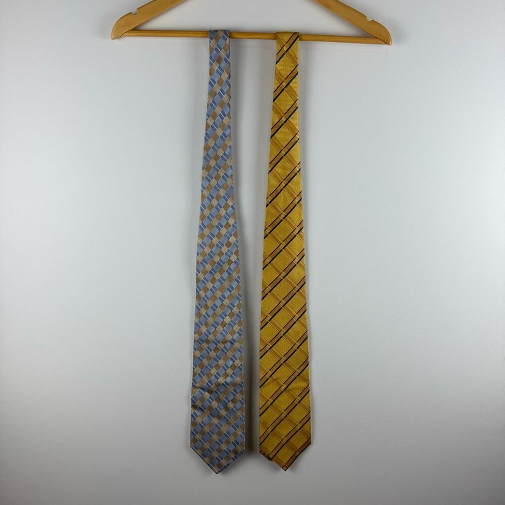 Jos. A. Bank Silk Stylish Yellow and Blue Checkered Ties - Picture 2 of 10